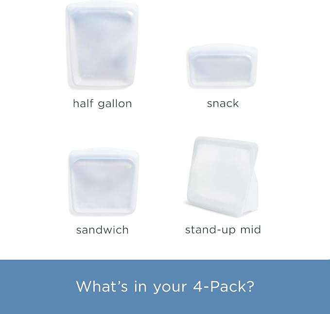 Stasher Premium Reusable Silicone Food Storage Bags, 4-Pack, Clear | Food-Safe Silicone, Eco-Friendly, Reusable Freezer Bags, Microwave, Dishwasher, Oven, Snack Bags, Lunch Containers, Meal Prep - Image 5