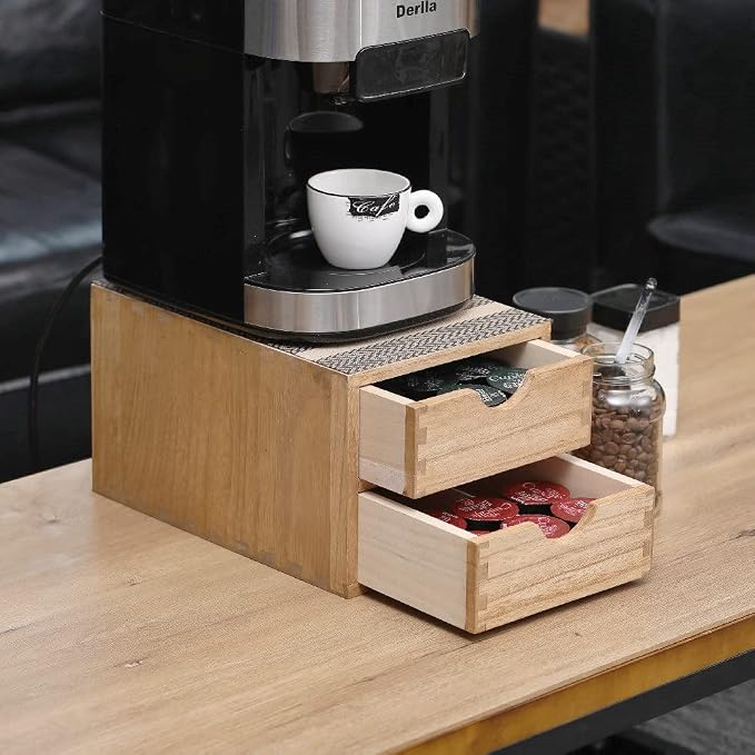 DDYURI Drawer Holder for Coffee Brew - Kitchen Machine Stand Shelf Contertop - Serve Coffee Station and Pod Capsule Storage Organizer for Home Decor Office Storage Solution 2-Tier CF2D2C-Light - Image 4