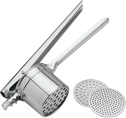 Paderno World Cuisine stainless potato ricer with three discs 3 3/4" diameter by PADERNO