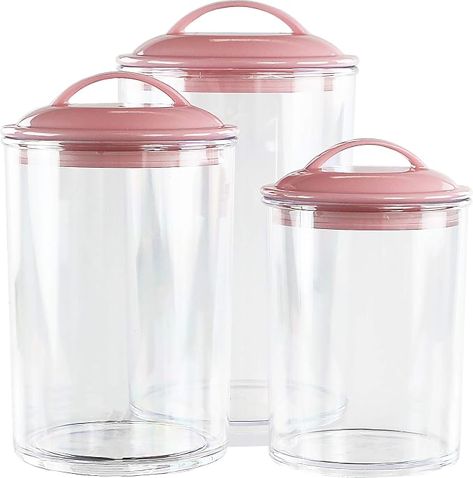 Reston lloyd Food Storage Containers, BPA Free Airtight Canisters for Cereal, Pasta, Sugar, Coffee, Flour, Cookies, Loose Tea, for Kitchen Organization, Set of 3, Pink - Image 5