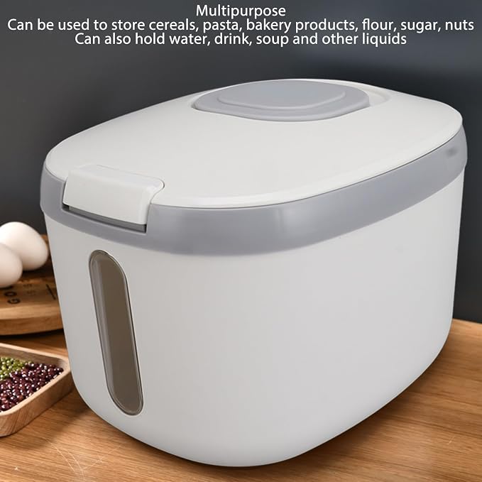 Rice Storage Container, Large Capacity Food Storage Container, Airtight Food Storage Container with Measuring Cup, Covered Rice Bucket, Cereal Dispenser Bin for Grains Nuts Flour(L Gray (15kg/33.1lb)) - Image 5