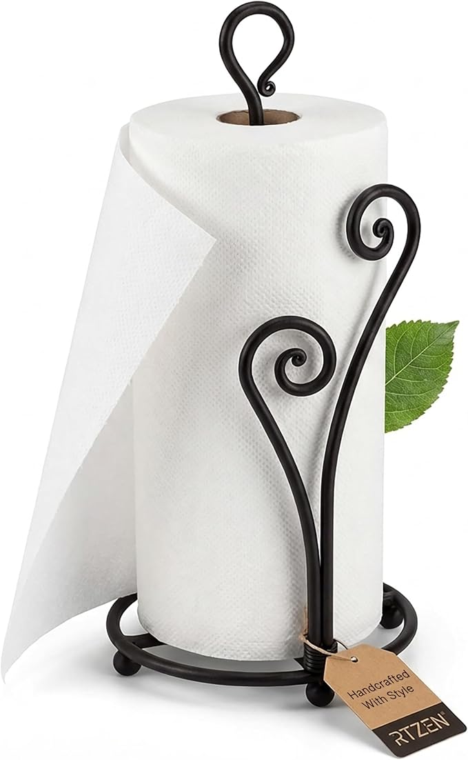Matte Black Paper Towel Holder Non-Slip Base Countertop | Decorative Farmhouse Paper Roll Holder, Rustic Metal Modern Stylish Accent Durable Stand for Kitchen, Bathroom (Heart Shaped) by RTZEN