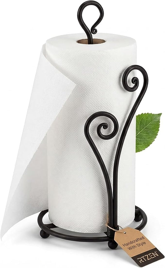 Matte Black Paper Towel Holder Non-Slip Base Countertop | Decorative Farmhouse Paper Roll Holder, Rustic Metal Modern Stylish Accent Durable Stand for Kitchen, Bathroom (Heart Shaped) by RTZEN