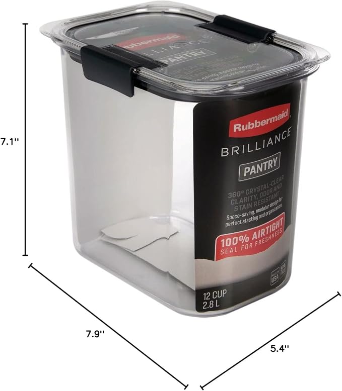 Rubbermaid Brilliance 12-Cup Airtight Food Storage Container,Perfect for Pantry Staples,Clear/Grey,(Pack of 2) - Image 8