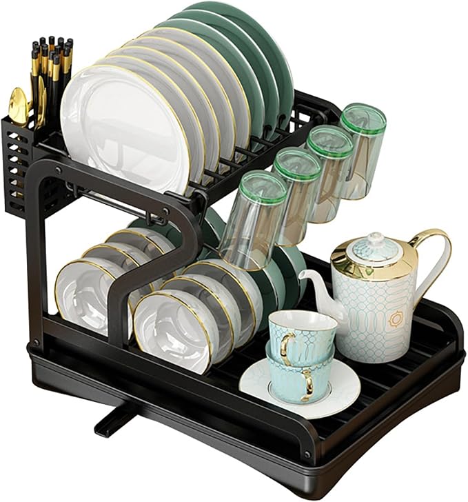 HUHJYUGE Kitchen Drying Rack for Dishes, Dish Racks for Kitchen Counter Space-Saving 360° Swivel Spout, Dish Drying Rack 2 Tier Large-Capacity, for Kitchen Counter Organizer by HUHJYUGE
