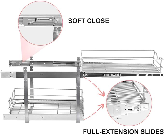 2 Tier Pull Out Cabinet Organizer,(20½"W x 22" D) Soft Close Slide Out Drawer For Kitchen Base Cabinet, Individual Pull Out Shelf, Roll Out Pantry Organization, 22 Inch Deep - Image 5