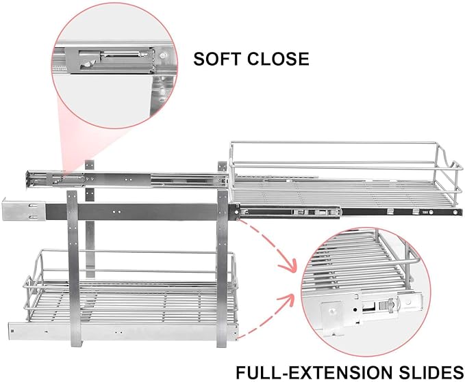 Pull Out Cabinet Organizer,(17½"W x 22" D) 2 Tier Soft Close Slide Out Drawer For Kitchen Base Cabinet, Individual Pull Out Shelf, Roll Out Pantry Organization, 22 Inch Deep - Image 5