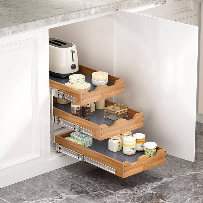 OCG Pull Out Drawer 14" W x 21" D, 3 Tier Pull Out Cabinet Organizer, Heavy-Duty Slide Out Drawer for Cabinets, Base Cabinet Organization for Kitchen, Pantry, Bathroom - Image 3