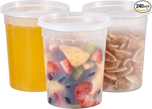 32oz Plastic Deli Containers, 240 Sets - Leakproof, Stackable, BPA Free, Microwavable, Freezer Safe by FULING