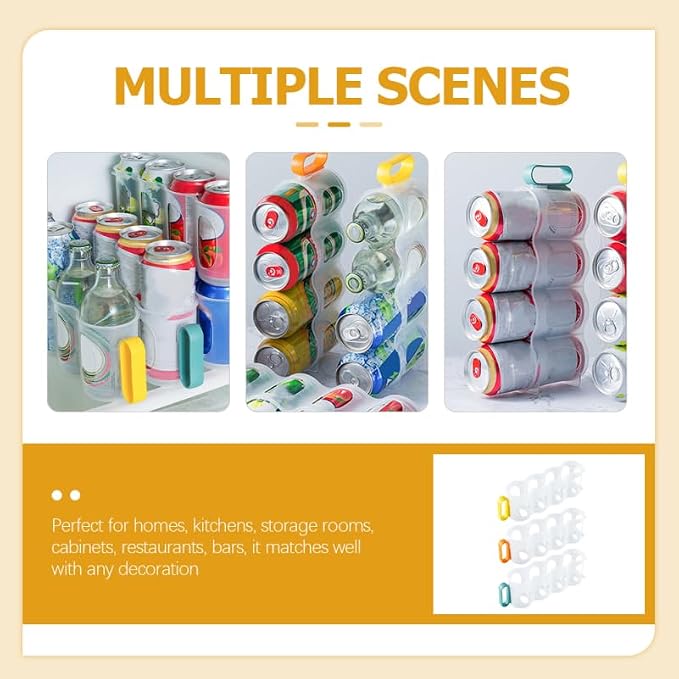 ULTECHNOVO 3pcs Portable Soda Can Organizer Refrigerator Shelf Beer Can Holder with Carrier Handle for Juice Drink Beer Fridge Storage Sliding Rack - Image 4