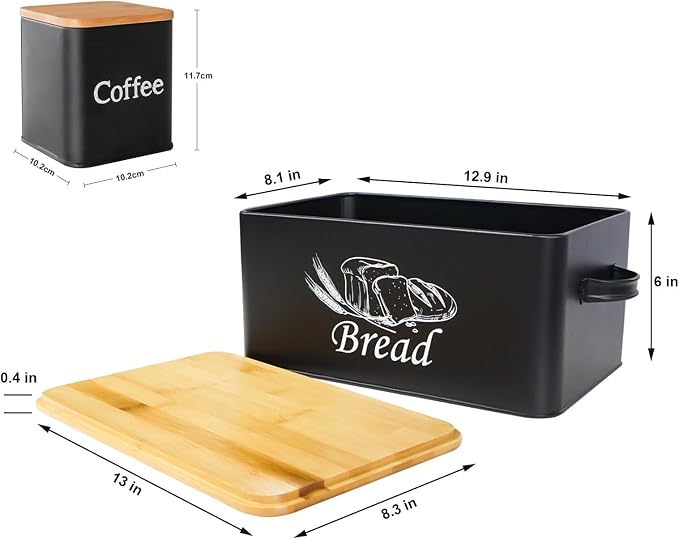 SOTECH Bread Box with 3pcs Jars Coffee Sugar Tea for Kitchen Countertop White Metal Bread Box with Bamboo Board Cover Pastry Storage Container Set Kitchen decor (Bread box-1) - Image 5
