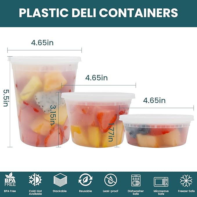 WGCC Meal Prep Containers 50Pack 32oz and Deli Containers with Lids 48 Sets-8oz, 16oz, 32oz, Leakproof, BPA Free/Microwave/Freezer/Dishwasher Safe - Image 8
