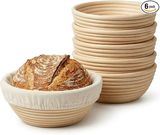 6 Pack Mini Round Banneton Proofing Basket Set 5 Inch, Natural Rattan Small Sourdough Bread Baskets with Linen Liners, Dough Baking Bowls for Professional & Home Bakers by Unknown