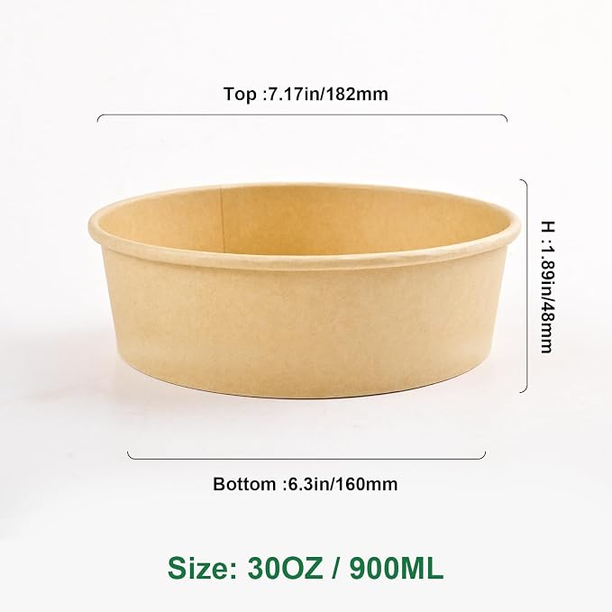 30oz Large Disposable Paper Bowls with Lids, 50 Sets Meal Prep Containers Leakproof Acai Bowls, Salad Bowl with Lid Freezer Safe, Great for Hot Cold Food Party Camp Lunch To Go - Image 5