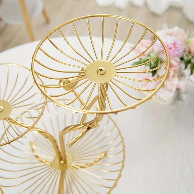 3-Tier Fruit Basket Holder Decorative Fruit Bowl Rack Metal Stand Table Countertop Holder for Vegetables Bread Snack for Kitchen Home Use, Gold (Type E) - Image 6