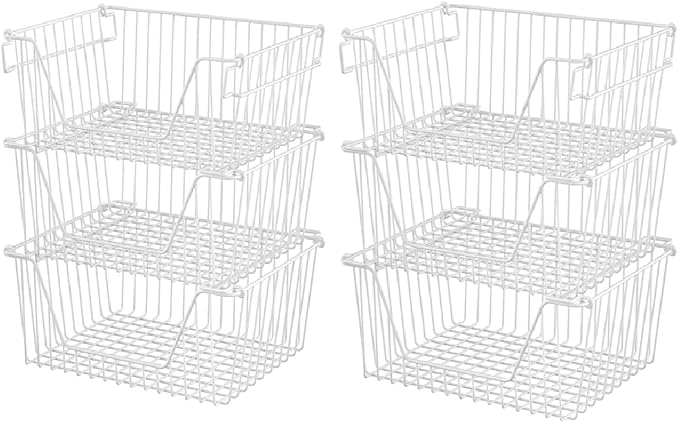 Slideep 14'' Large Metal Wire Storage Organizer Bin Basket Farmhouse Decor Stackable Storage Organizer for Pantry Home Bathroom Kitchen Organization White - 6 Pack by WelcometotheSlideep