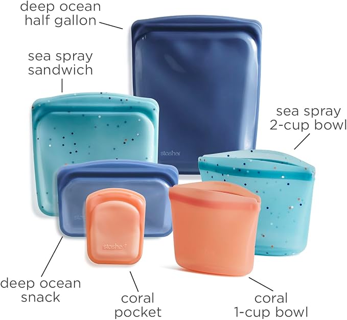 Stasher Premium Reusable Silicone Bags, 6-Pack Starter Kit, Sea Spray | Food-Safe Silicone, BPA-Free, Leak-Free, Eco-Friendly, Dishwasher, Lunch Bag, Travel Containers, Meal Prep, Food Storage - Image 5
