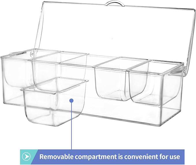 MOLIGOU Chilled Condiment Server with Lid, Chilled Condiment Tray with 5 Removable Compartments, Ice Condiment Serving Containers - Image 5