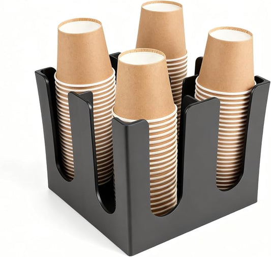 Black Commercial Cup and Lid Holder with Straw Organizer,Disposable Coffee Cup Condiment Dispenser for Countertop Org, Bar, Beverage Cup, Kitchen, Breakroom 8.66"x8.66"x7.87" (Square cup holder) by WELKORCateringEquipment