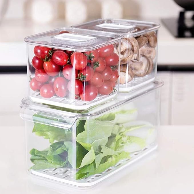 SANNO Fridge Produce Saver Food Storage Bin Containers, Refrigerator Food Fruit Vegetables storage Produce Saver Produce Saver Containers, Stackable Freezer Fridge - Image 2