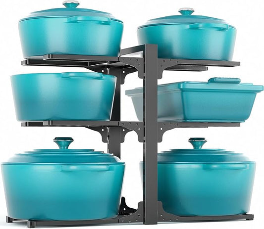MUDEELA 6-Tier Heavy Duty Pots and Pans Organizer under Cabinet, 13.78" H | Work as a Single or Double-sided, Adjustable Pot Rack for Frying Pan, Cast Iron Skillet, Fits Various Cookware up to 12" by MUDEELA