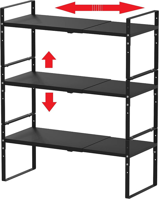 Jojocross Expandable Stackable Spice Rack Cabinet Shelf Organizer in Cabinets Shelves Kitchen Cupboard Organization Stack up Racks Pantry Countertop Storage Medium/Black 3 Packs by JOJOCROSSHIGHQUALITYLIFE