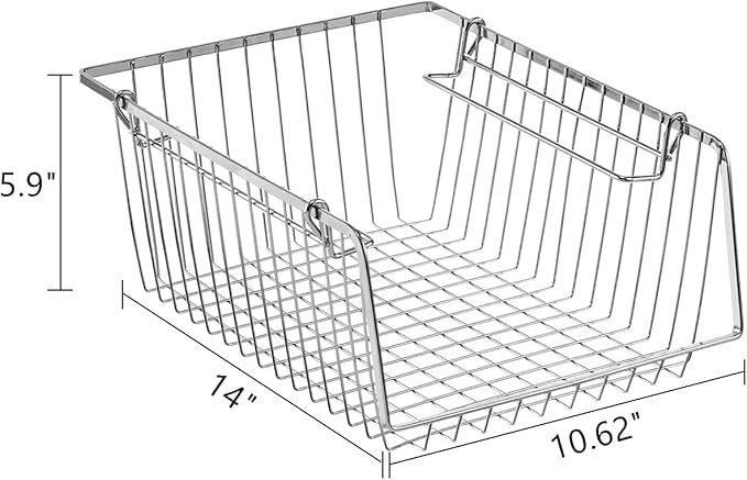 SANNO 14" Stacking Baskets Bin Wire Storage Baskets Organization Farmhouse Scoop Baksket for Pantry, Kitchen, Closets, Bathroom, Cabinets, Kitchen, Narrow, Set of 3 - Image 5