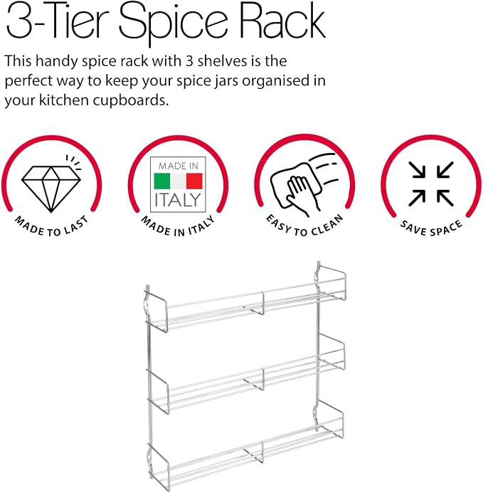 Metaltex 3-Tier 30 x 7 x 30 cm Chrome Plated Spice Rack - Image 4