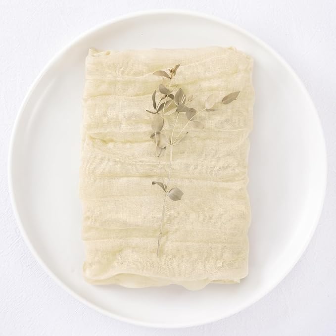 DeZerlor Beige Washable Cheesecloth Napkins Set of 12 for Wedding Party | Reusable Summer Cloth Napkins Bulk, for Bridal Baby Shower Dinner Cocktail Birthday Home, 21x21 Inches - Image 5