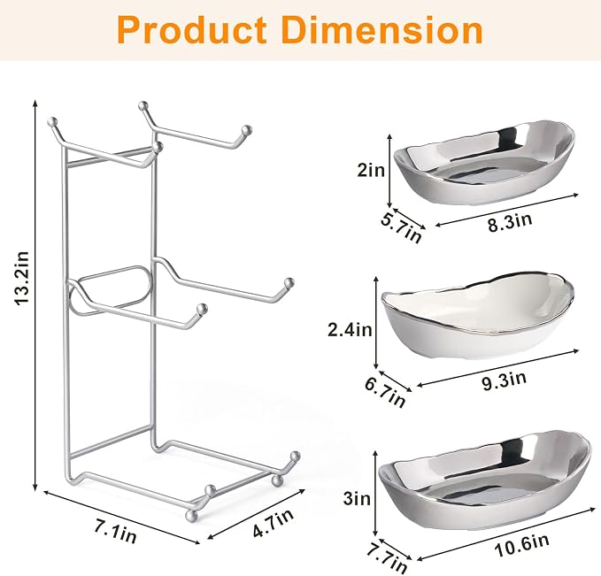 LIJINGCHEN 3 Tier Fruit Bowl for Kitchen Counter, Modern Ceramic Fruit Stand for Countertop, Home Fruit Rack with Holder, Vegetable Bowl Snacks Nuts Bread Candy Storage (Sliver) - Image 2