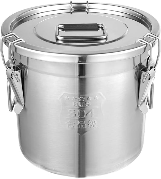 DYNAMI 304 Stainless Steel Airtight Canister for Kitchen, 3.2Gal/405oz Flour Container with Lid and Locking Clamp,10-21Lbs Metal Bucket Food Storage Container for Rice, Flour, Grain, Coffee Bean(12L) by DYNAMI