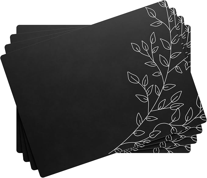 Royalty Art Boho Placemats, Set of 4, Black, Non-Slip Cork Backed | Wipeable heat resistant surface, kitchen and dining table protection, floral farmhouse pattern - Image 3