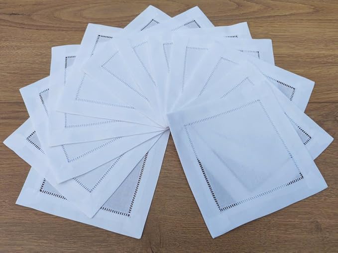 Set of 50 White Cotton Cocktail Napkins (6"x6") – 100% Pure Cotton Cloth Coasters with Elegant Ladder Hemstitch – Bulk Value Pack - Image 6
