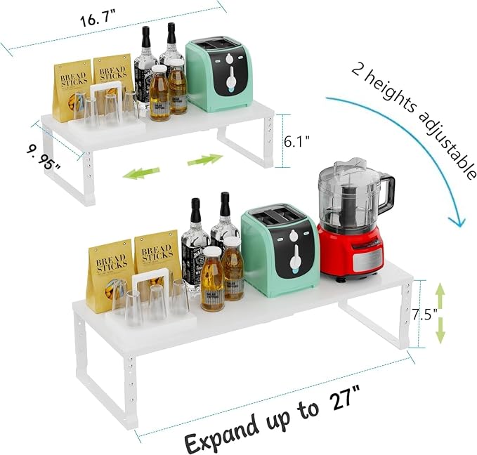 Jojocross Expandable Cabinet Shelf Organizer Storage Spice Rack Shelves for Kitchen Stackable Adjustable Pantry Cupboard Bathroom Countertop Desktop(2Packs/White/Large) - Image 6