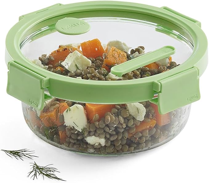 Lékué Round Glass Food Container with Airtight Lid & Steam Valve - 32oz - Borosilicate Glass & 100% Platinum Silicone Lidded Dish for Storage and Cooking - Microwave, Freezer & Dishwasher Safe - Image 2