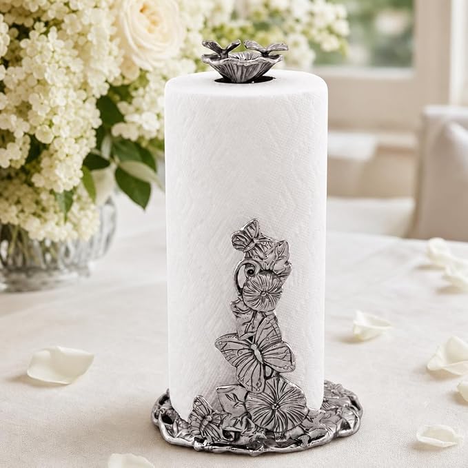 Arthur Court Butterfly Paper Towel Holder - Decorative Aluminum Design for Kitchen Countertop - 13 Inch Tall with Weighted Base - Image 2