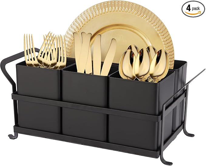 Silverware Caddy Metal Utensil Holder for Party Countertop Silverware Utensil Caddy Cutlery Flatware Organizer for Spoons Forks Plates Napkins Black by Unknown