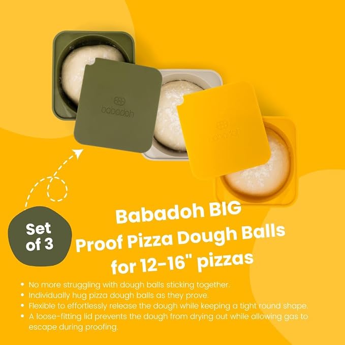 Babadoh Pizza Making Accessories | BIG Pizza Dough Proofing Containers with Lids | Set of 3 | Multi Yellow (1 Dough, 1 Olive, 1 Yellow) | Big Size (make 12-16" Pizzas) - Image 2