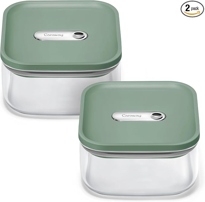Caraway 1 qt Glass Airtight Food Storage Containers with Lids | Non-Toxic, Stackable, Space-Saving Airtight Containers for Pantry, Dry Goods, 2 Pack, Sage by Unknown