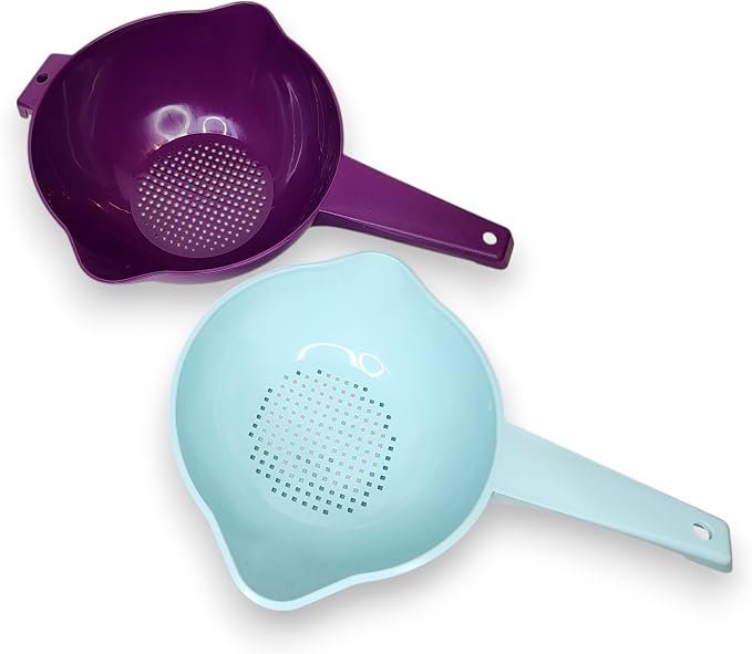 Tupperware 1 Qt and 2 Qt Strainer Set of 2 Colander - 1 Qt Light Blue and 2 Qt Purple - Image 2