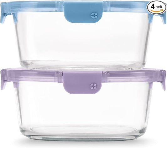 Ello Color Lock 7 Cup Glass Meal Prep Containers & Lids, 2 Pack, Slate/Wisteria by Ello