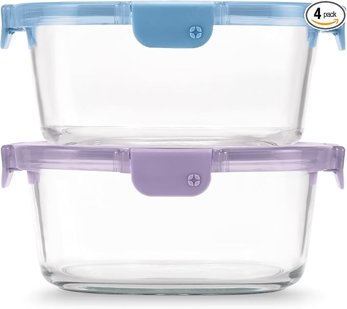 Ello Color Lock 7 Cup Glass Meal Prep Containers & Lids, 2 Pack, Slate/Wisteria by Ello