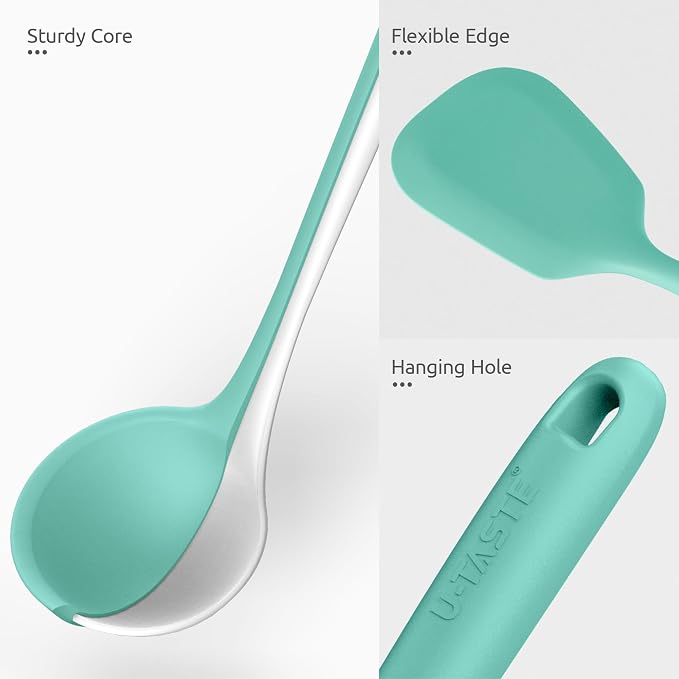 U-Taste Silicone Kitchen Cooking Utensil Set of 5, 13.6" Long, Aqua Sky | 600ºF Heat Resistant Food Grade Kitchen Tools&Gadgets, Extra Long Wide Spatula Turner Spoon Ladle for Serving Mixing Stirring - Image 6