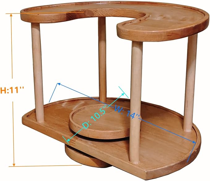 Two Tier Organizer Wood Lazy Susan for Countertop Spinner Turntable Tea Organizer for Cabinet Soda Rack Organizer Turn Tables for Organization | Spice Storage Organizer House Organization (Sunset) - Image 3