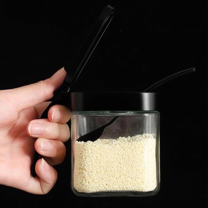 12 PCS Kitchen oil dispensers Spice Jars And Food Conainers Set, Clear Glass With Food Degree Plastic, 17 oz Cooking oil dispener, 8.8 oz Condiment Spice Jars, 8.4 oz Sealing Oats Containers Black - Image 3
