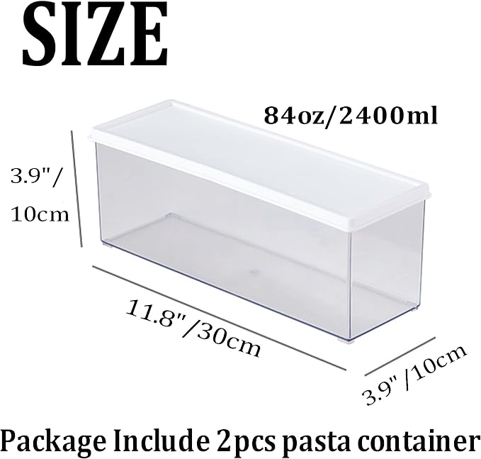 Hanobe Large Airtight Pasta Storage Containers, BPA-Free, 2.4L, 2-Pack | Stackable rectangular design, fits spaghetti, lasagna, noodles, clear grey plastic, for kitchen pantry and fridge - Image 5