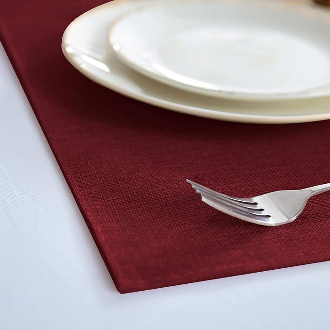 Cloth Burgundy Placemats Set of 8, Linen Type Fabric Placemats Machine Washable Heat Resistant Placemats Polyester Place Mats for Halloween, Thanksgiving and Christmas Dining Table (Burgundy) - Image 2