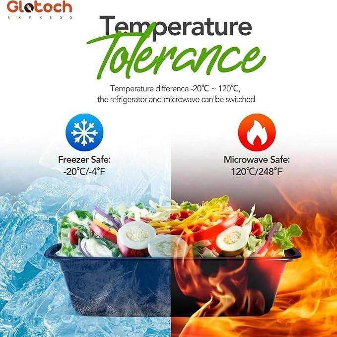 Glotoch Meal Prep Containers with Lids, 24 oz, 10 Pack (20-Piece) | Reusable BPA-Free Food Storage Containers, Leakproof and Durable, Microwave, Freezer and Dishwasher Safe, for Takeout - Image 3