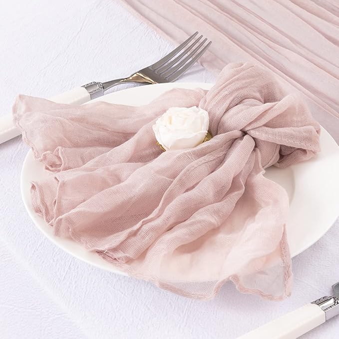 DeZerlor Pink Washable Cheesecloth Napkins Set of 12 for Wedding Party | Reusable Summer Cloth Napkins Bulk, for Bridal Baby Shower Dinner Cocktail Birthday Home, 21x21 Inches - Image 6