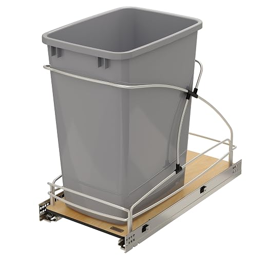 Rev-A-Shelf 35 Qt / 8.75 Gal Steel Bottom Mount Single Pullout Waste Container w/Soft-Close for Base Cabinets, Min Opening Width of 11", Silver, 54WC-1535SC-17-1 by Rev-A-Shelf